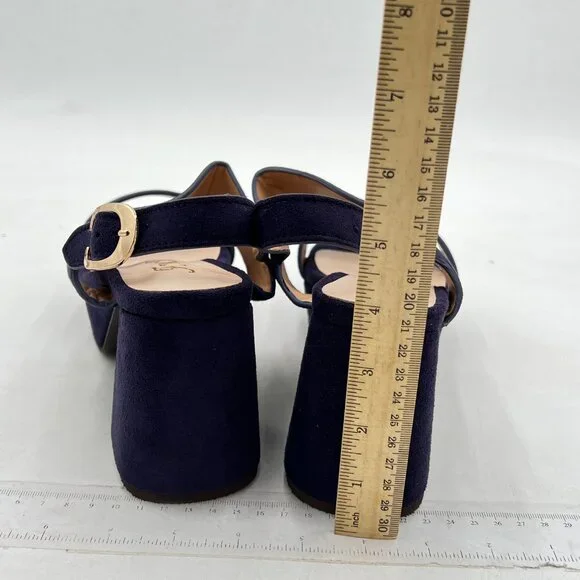 FOWT Navy Open Toe Platfrom Sandals Chunky Heel Slingbacks Buckle Wide Band Shoe - Picture 5 of 8